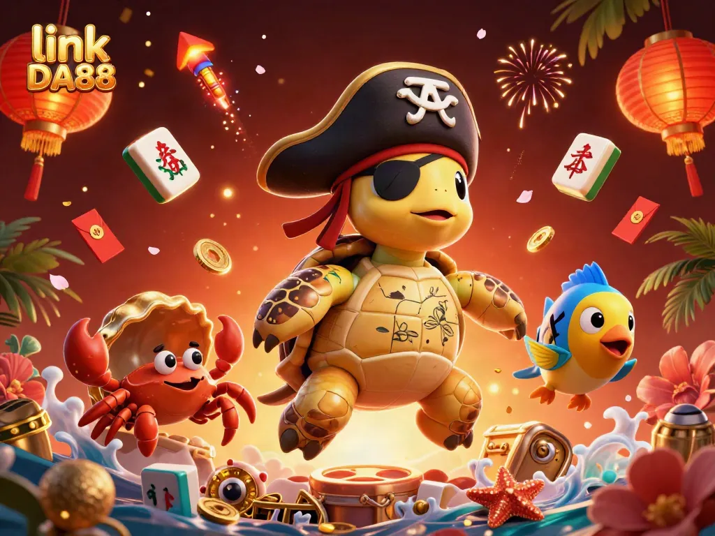 Experience fun with the link DA88 while enjoying a vibrant casino-themed scene featuring whimsical characters.