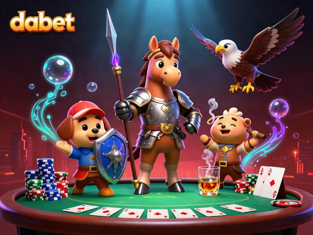 Experience thrilling bets at dabet with knights and poker elements in an ultra-detailed 3D scene.