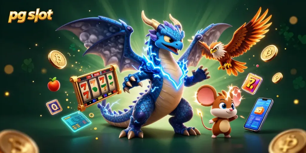 Engage with pg slot excitement in this vibrant casino-themed illustration.