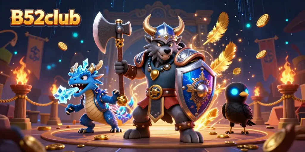 Engage in thrilling action with B52club's gaming adventure featuring warriors and dragons.