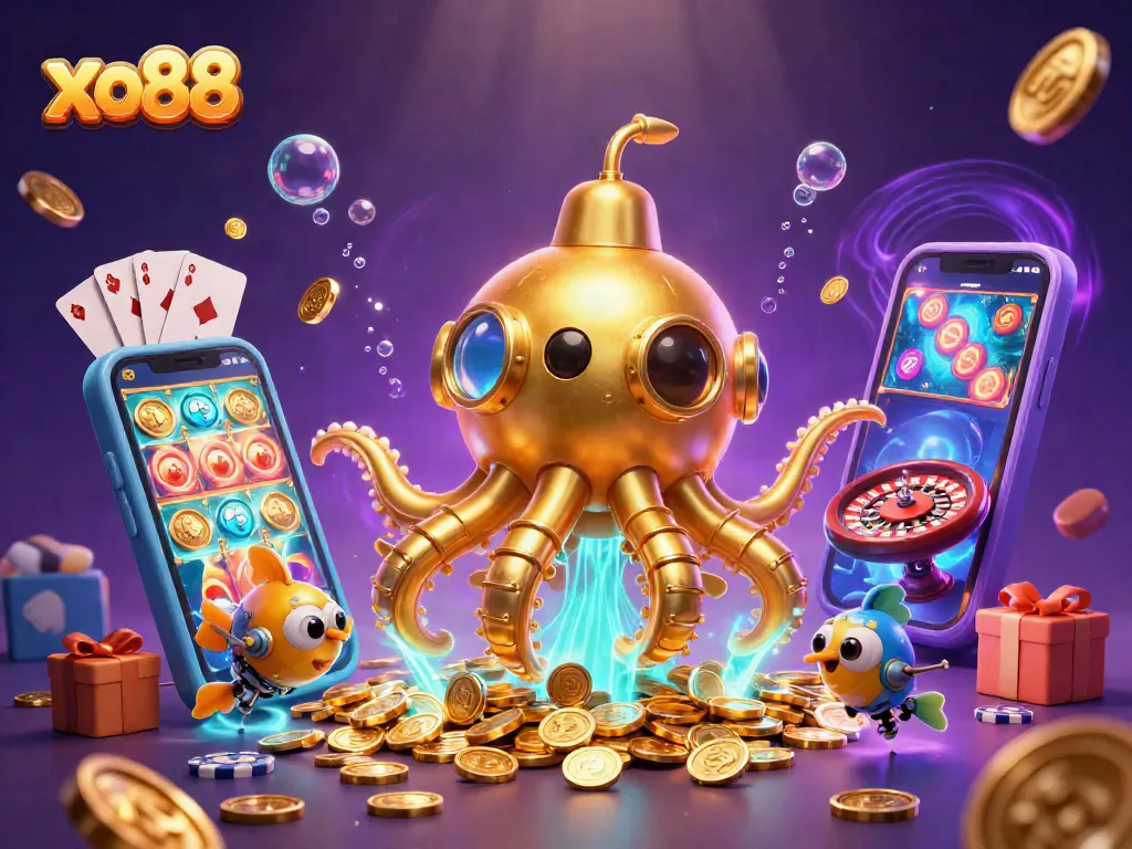 Spin to win with xo88 as golden kraken submarine dives into a sea of casino treasures.