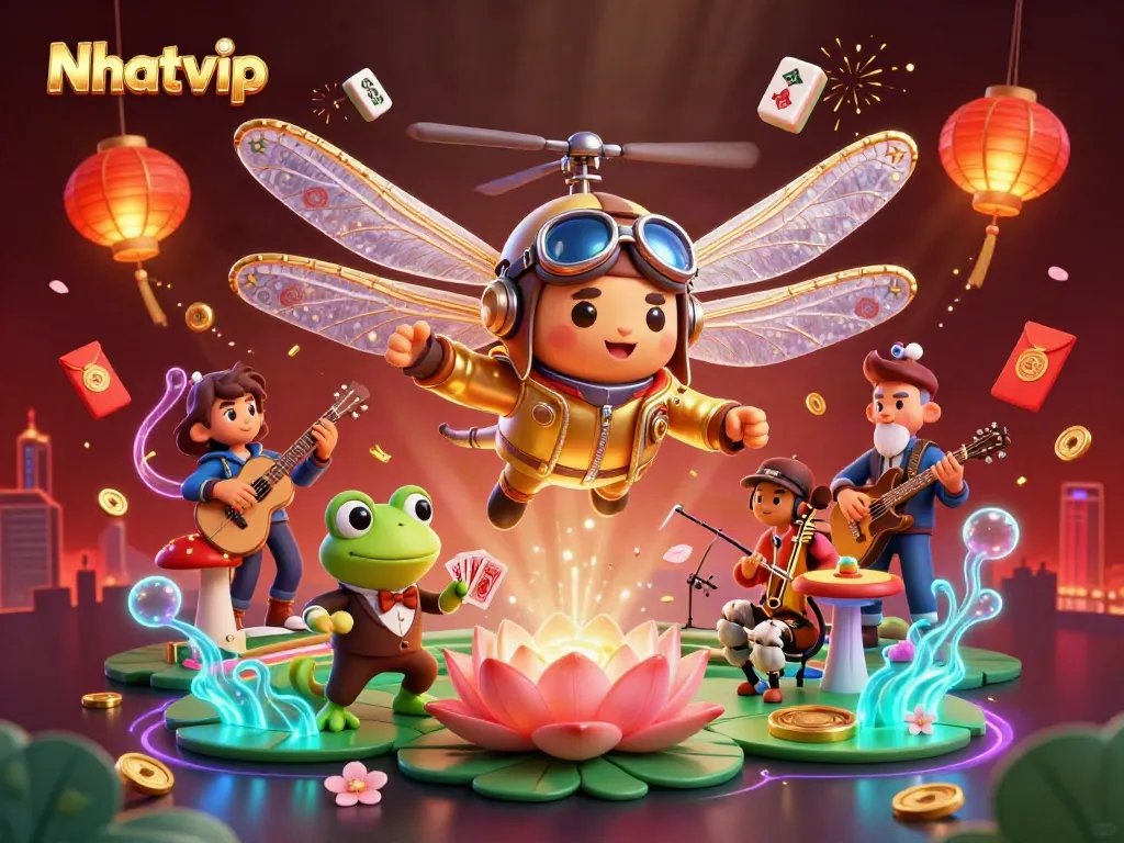 Experience the immersive world of Nhatvip with vibrant casino scenes featuring games and vivid characters.