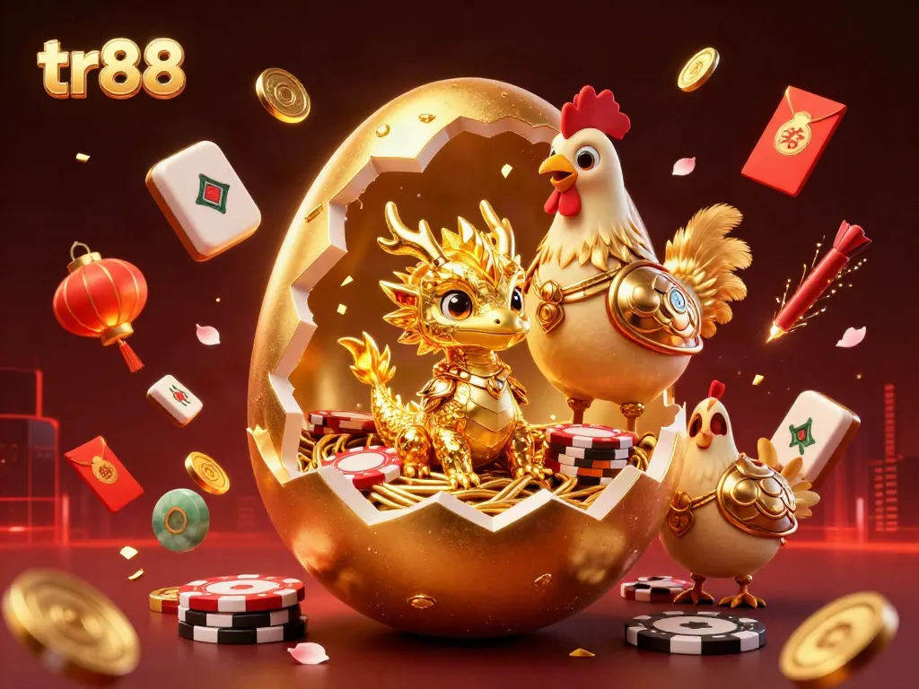 Experience the excitement of tr88 with a golden dragon in a vibrant casino scene full of luck.