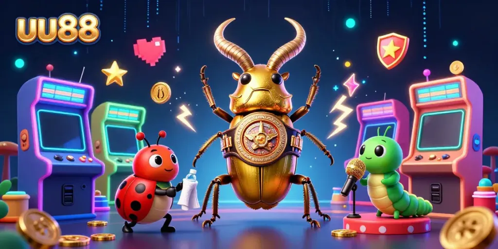 Engage in thrilling gameplay at uu88 with a dynamic casino scene featuring vibrant characters.