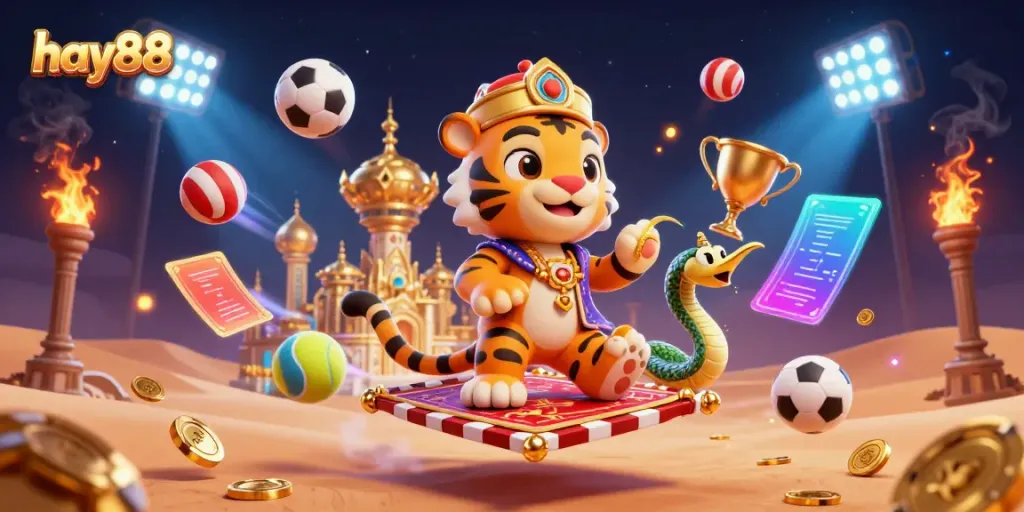 Experience the thrill of gaming at hay88 with an engaging 3D casino illustration featuring a tiger sultan!