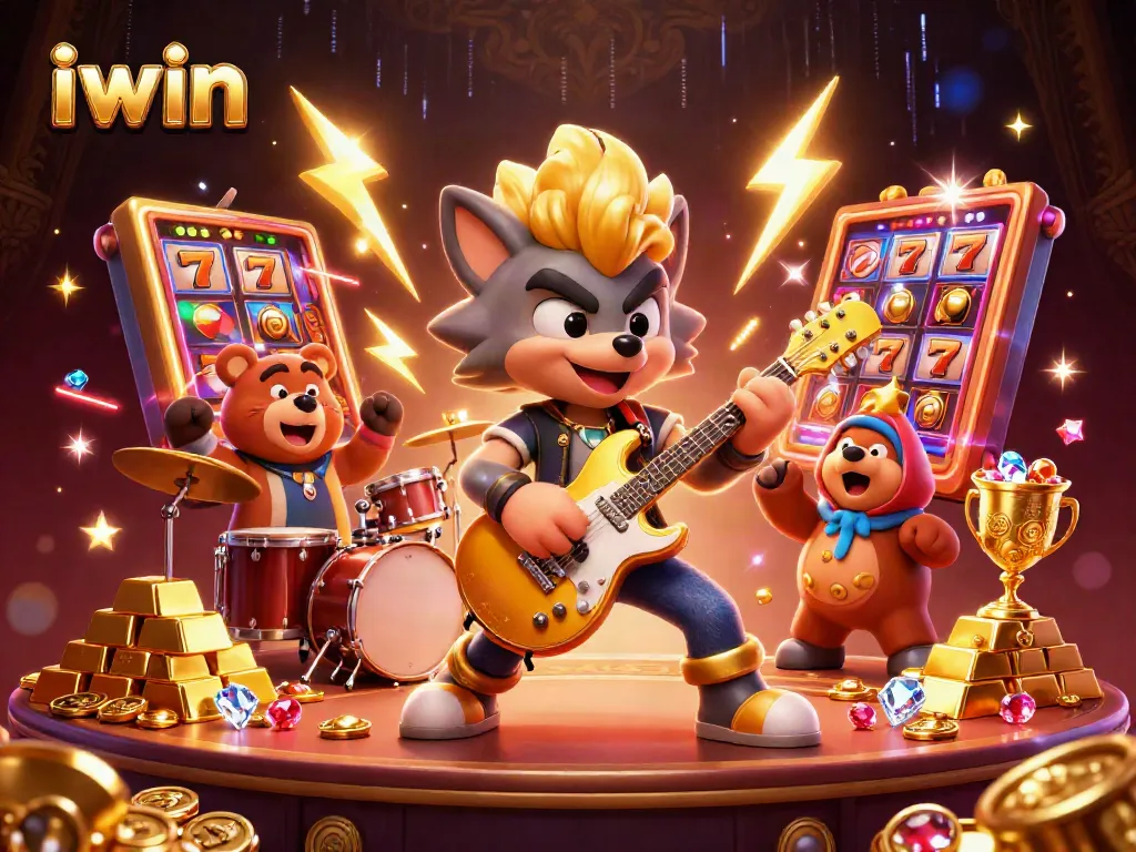 Experience thrilling slots action with iwin's vibrant 3D casino stage, featuring dazzling treasures and energetic characters.