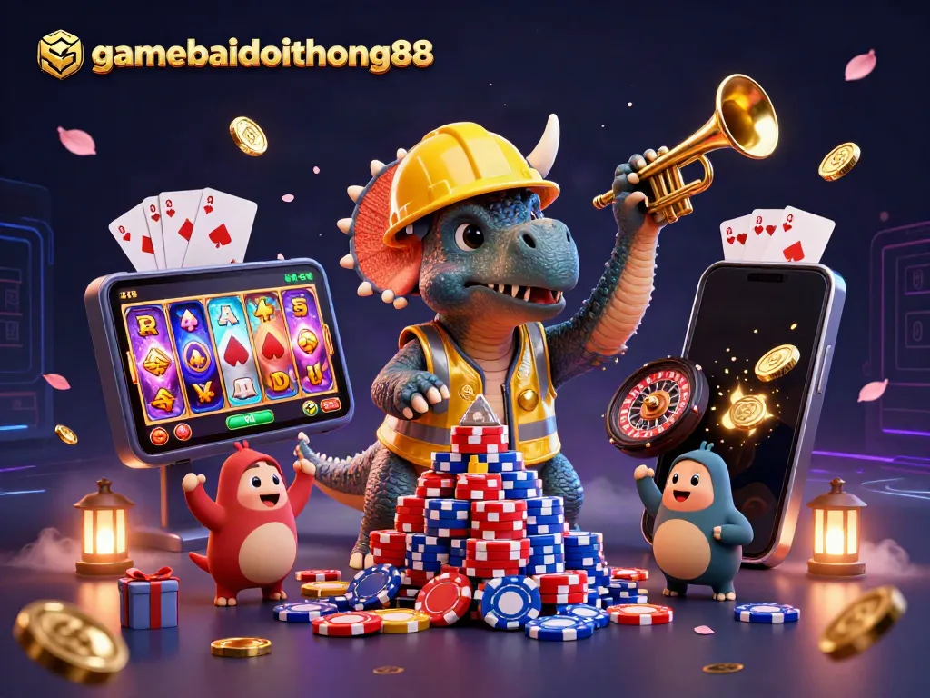 Experience winning excitement with gamebaidoithuong88 as vibrant characters celebrate over dynamic casino games.