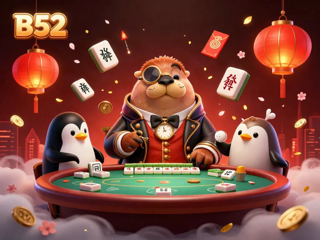 Experience vibrant gameplay at B52 with a jolly walrus, dealer penguin, and bluffing pufferfish in an exciting poker scene.