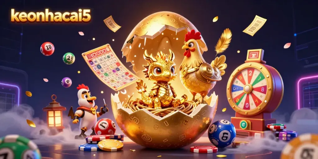 Engage with keonhacai5's dynamic gaming scene featuring vibrant golden characters and lively elements.
