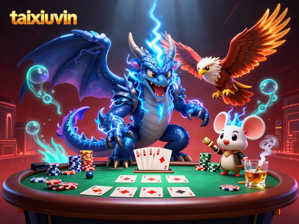 Experience thrilling gameplay at taixiuvin with an electrifying thunder dragon and poker elements