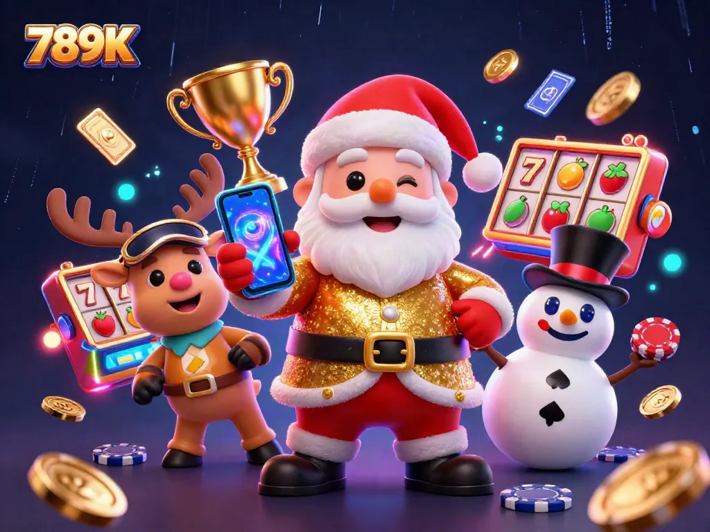 Experience thrilling jackpots at 789K with festive characters in an exciting casino scene.