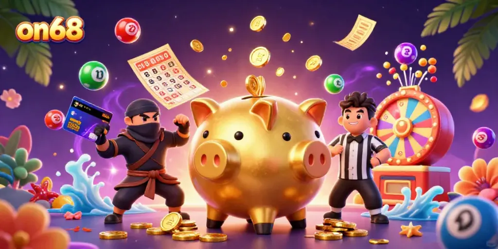 Engage with on68 in this vibrant casino scene featuring dynamic characters and thrilling gaming elements.