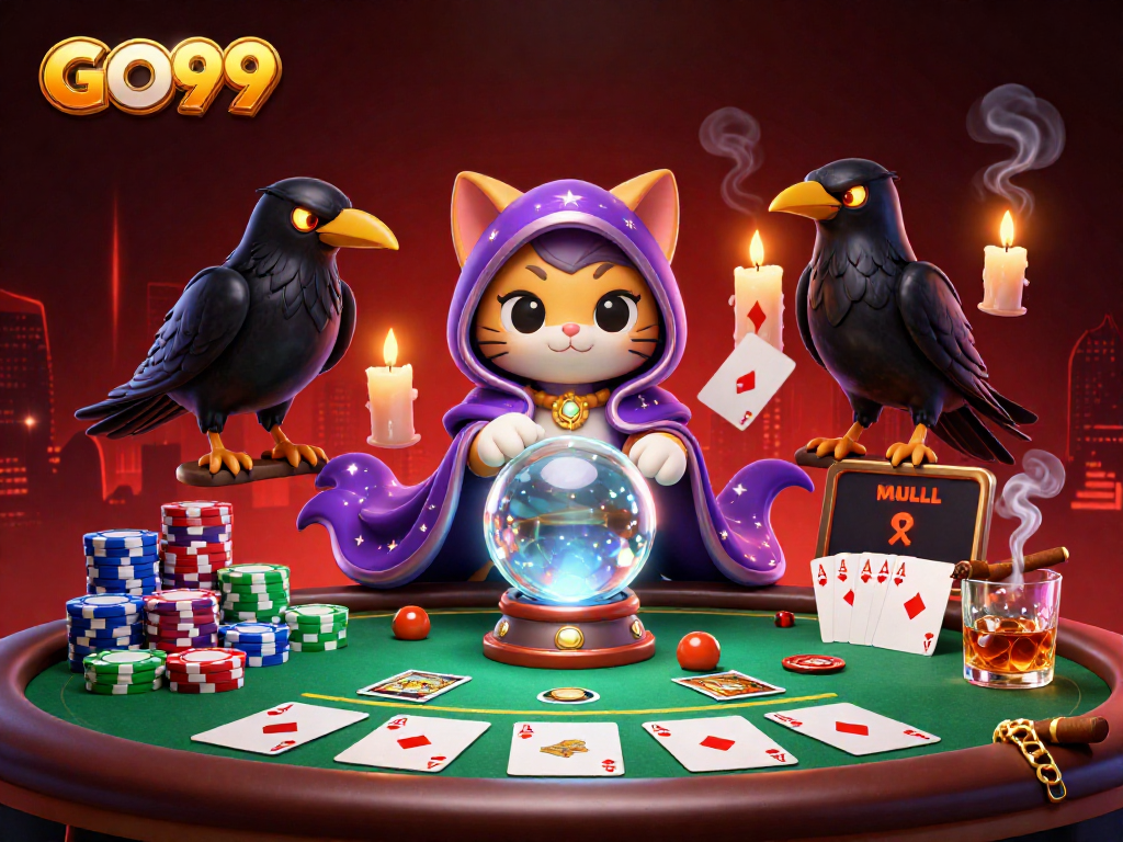 Experience the excitement of GO99 with a vibrant 3D casino illustration featuring dynamic characters.