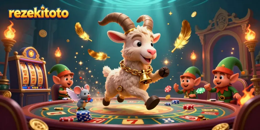 Engage in thrilling gameplay at rezekitoto with cartoon characters in a dynamic casino scene