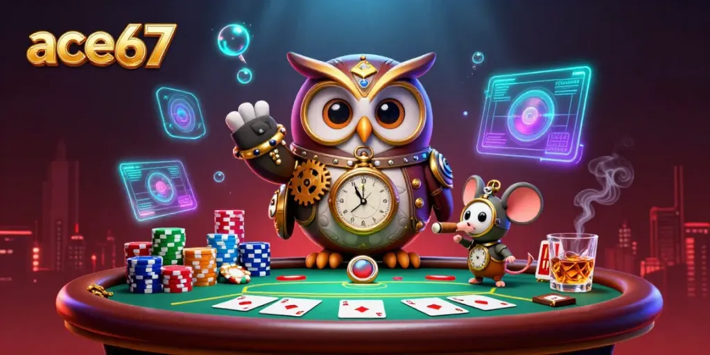 Experience thrilling poker action with ace67 in a dazzling 3D casino scene.