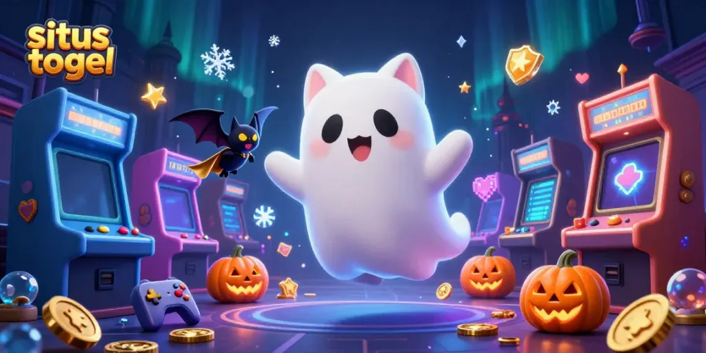 Engage with situs togel through a vibrant ghostly casino scene alive with glowing elements.