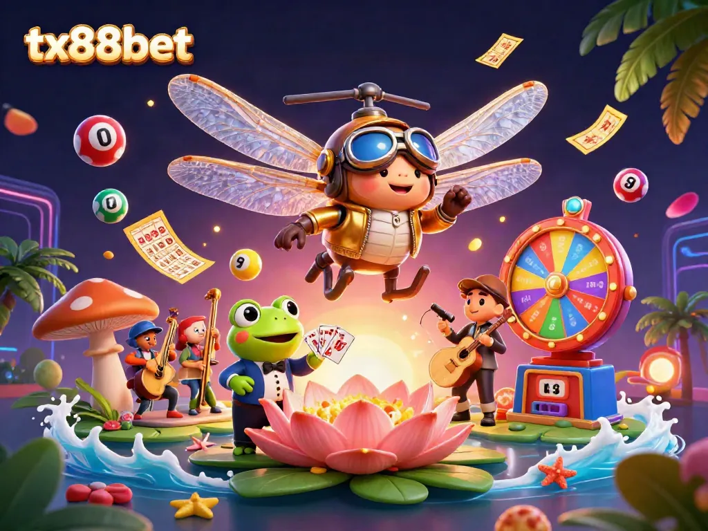 Engage with dynamic gambling action at tx88bet featuring colorful lottery elements and a lively casino atmosphere.