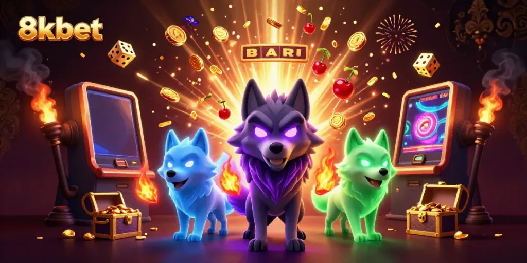 Experience thrilling casino adventures with 8xbet in this vibrant 3D scene full of excitement.