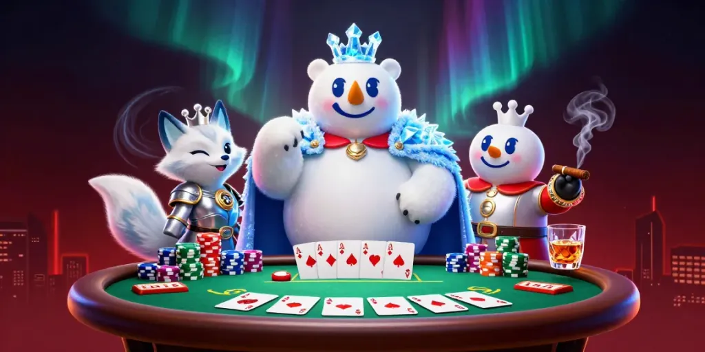 Luck8 players enjoying a vibrant poker scene with dynamic chip stacks and cards.