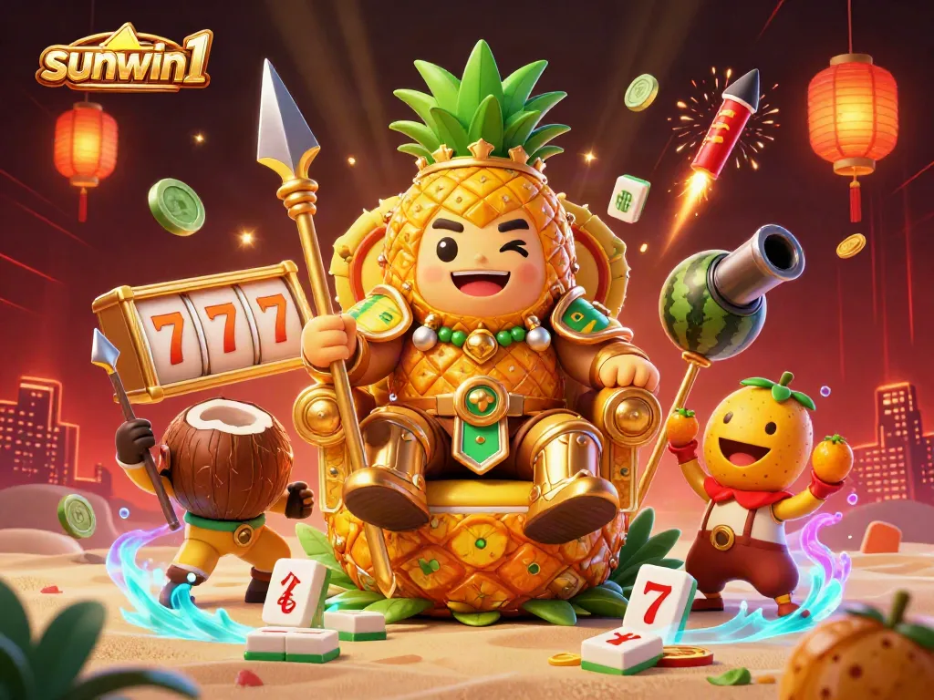 Engage in thrilling gameplay with sunwin1 at a vibrant beach casino featuring colorful characters and dynamic slot reels.