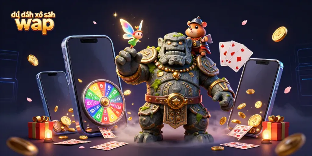 Engage in dự đoán xổ số wap with a vibrant 3D illustration featuring luck and magic elements.