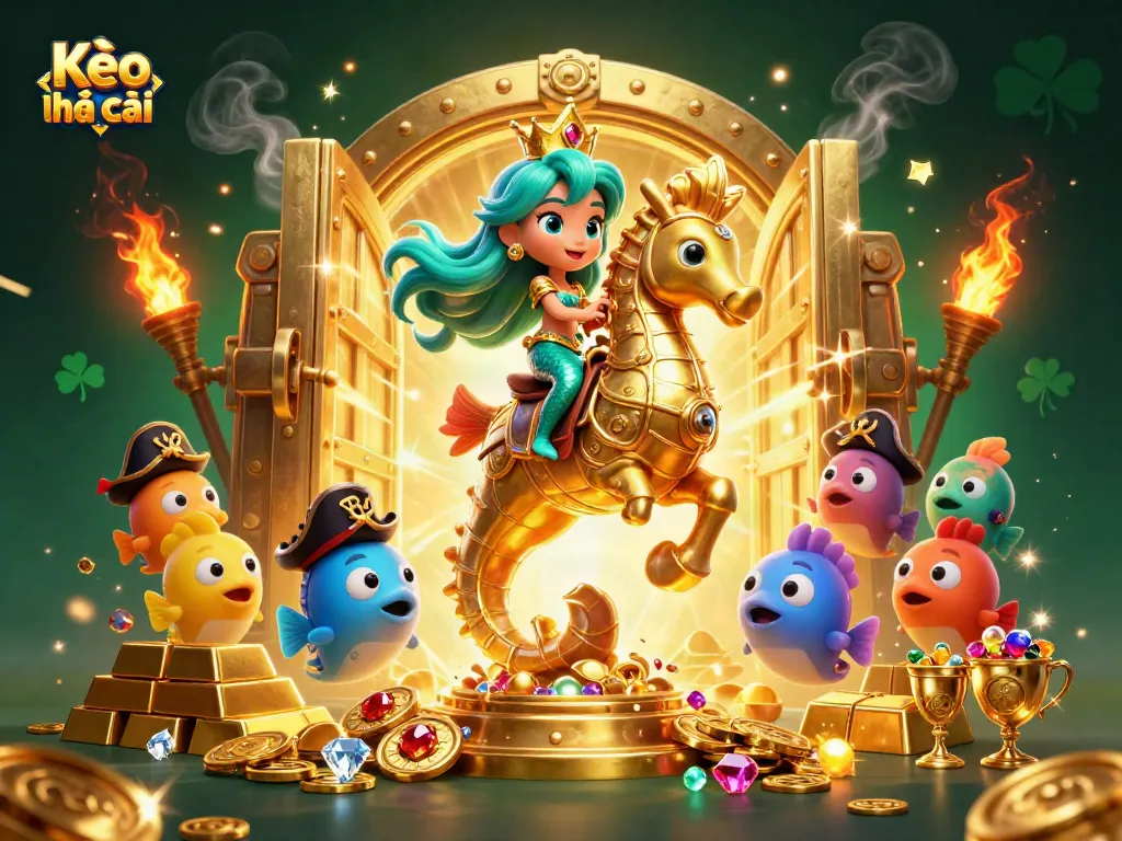 Engage with Kèo nhà cái through vibrant 3D illustration showcasing a magical mermaid and golden treasures.