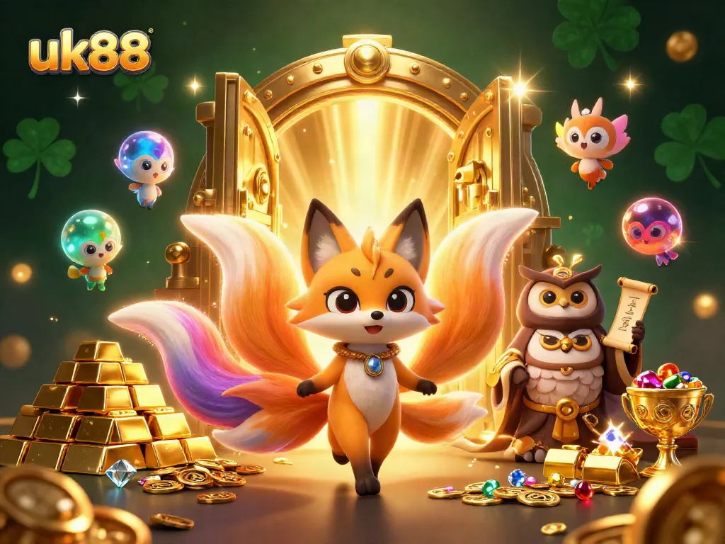 Win big with uk88 in a fantastical 3D casino scene filled with treasures and lucky charms.