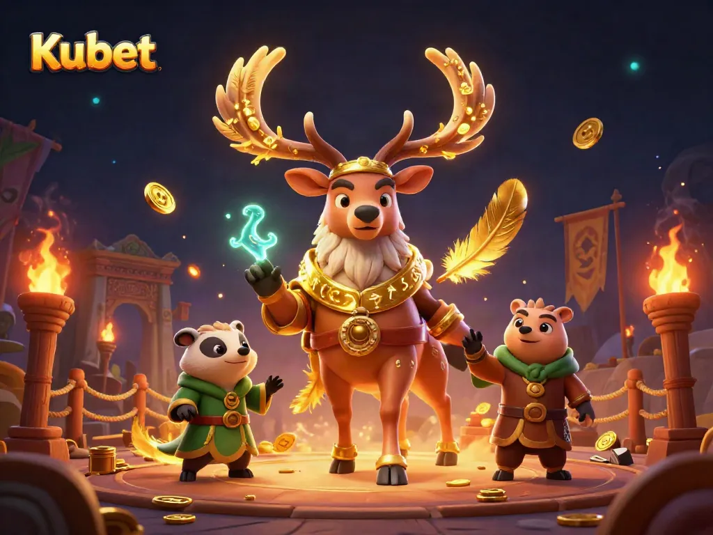 Kubet interactive casino game scene showing the Celtic druid stag with gold coins and vibrant spirits.