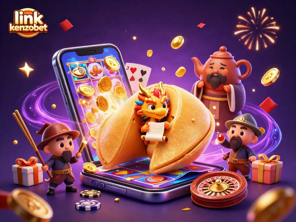 Experience fortune with link kenzobet, as a wise dragon unveils riches amidst vibrant gaming elements.