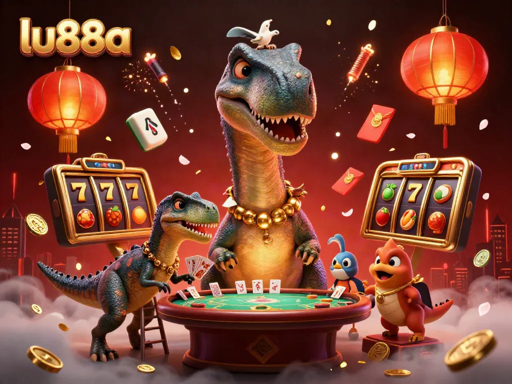 Experience thrilling gaming action at lu88a with a giant brontosaurus overseeing the casino.