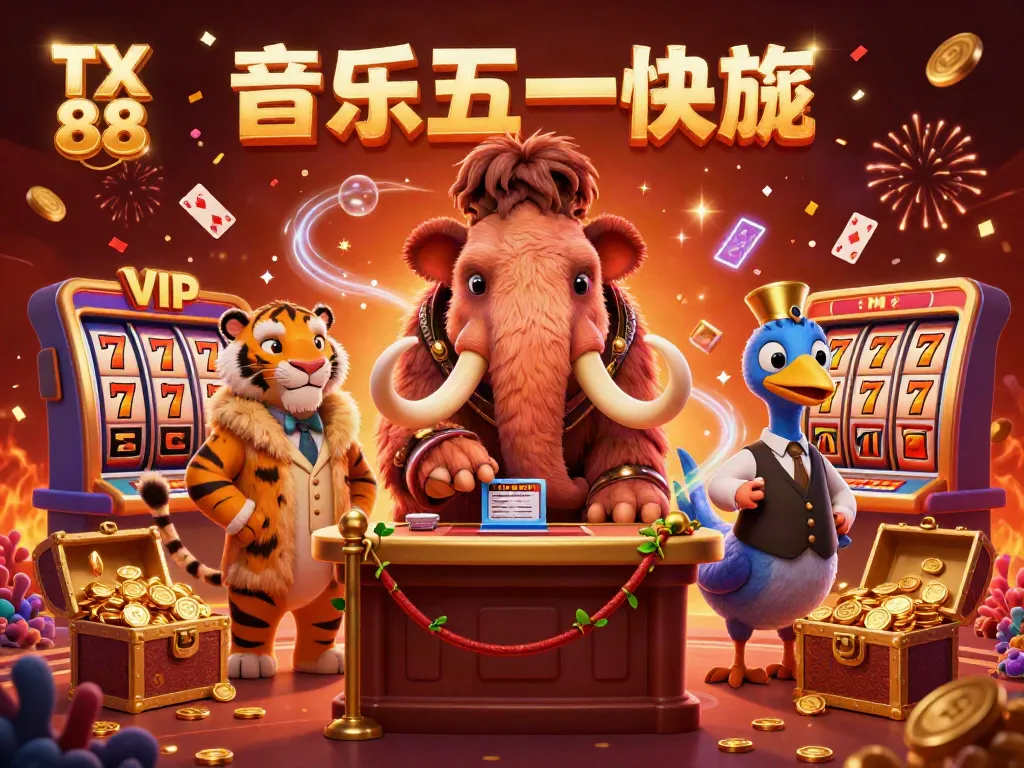 Experience the excitement of TX 88 online casino with a vibrant 3D illustration of unique characters welcoming you to the gaming world.