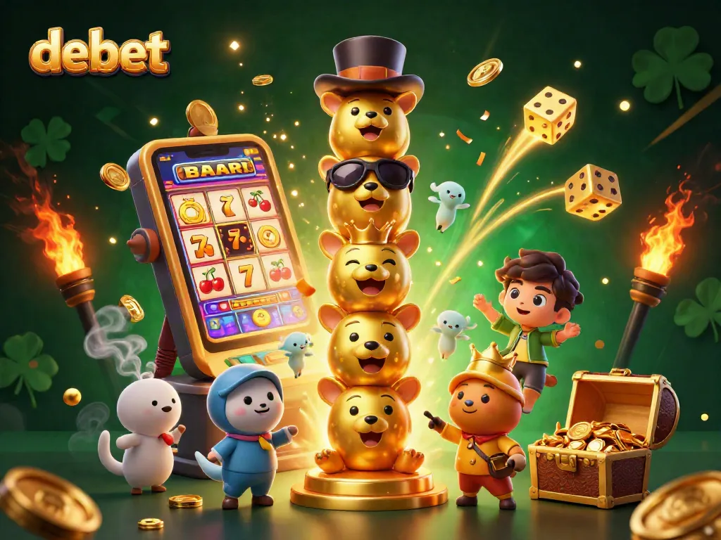 Experience thrilling gaming with Debet's vibrant casino scene, featuring a golden totem and jackpot excitement.