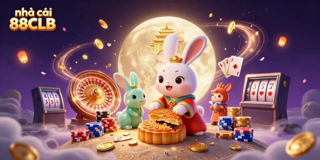 Experience thrilling gameplay at nhà cái 88CLB with 3D characters and casino elements in a captivating lunar setting.